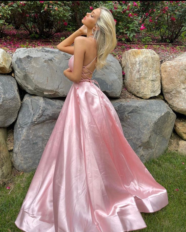 Beautiful Pink Backless A Line Party Dress Long Prom Dress