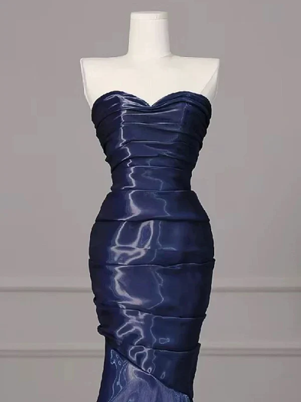 Gorgeous Strapless Navy Blue Evening Dress Ruched Mermaid Prom Party Dress - View 5 | FashionDia