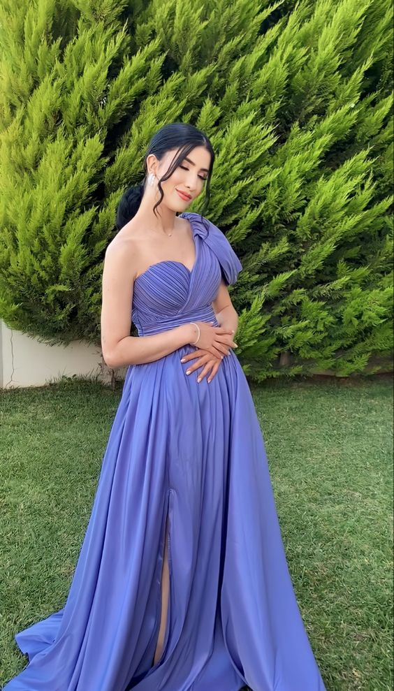 Chic Purple A-Line Prom Dress With Split - View 2 | FashionDia