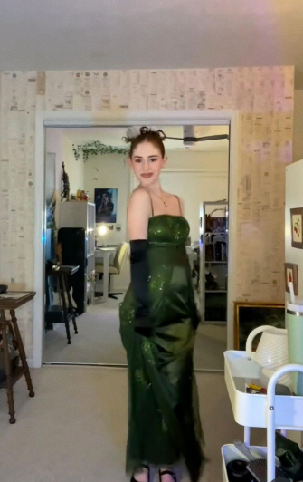 Charming Green Spaghetti Straps Satin Sequin Beaded Mermaid Prom Dresses Long Birthday Party Dress - View 4 | FashionDia