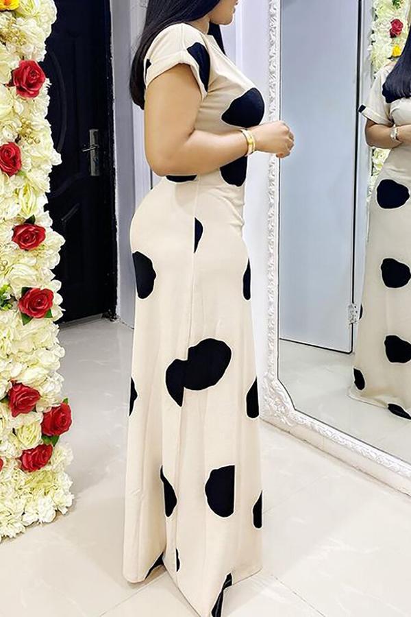 Temperament Polka Dot Print One Neck Slim Maxi Dress - Fashionpara