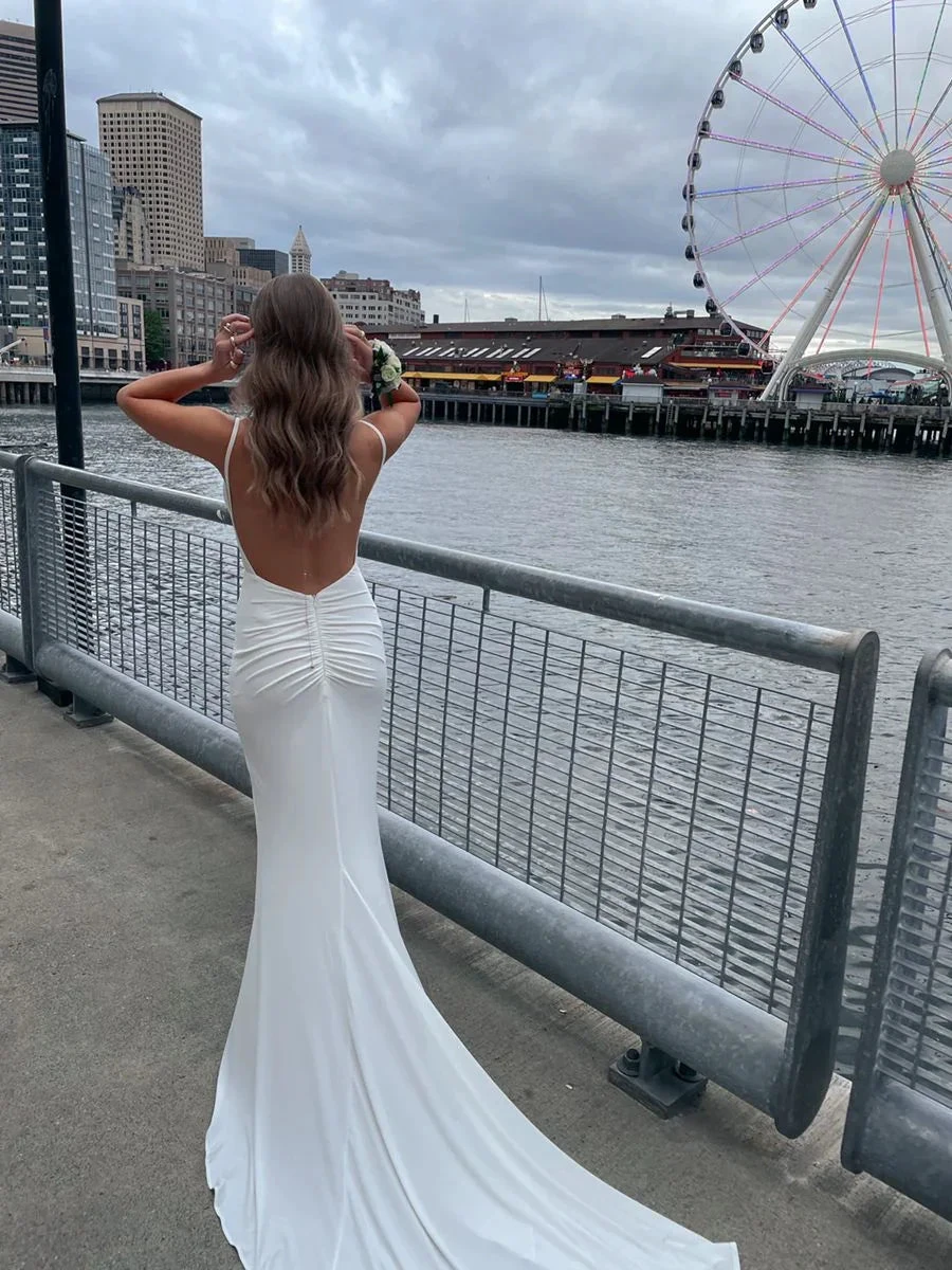 Elegant Open Back Mermaid Wedding Dress Y3005 by simplepromdress