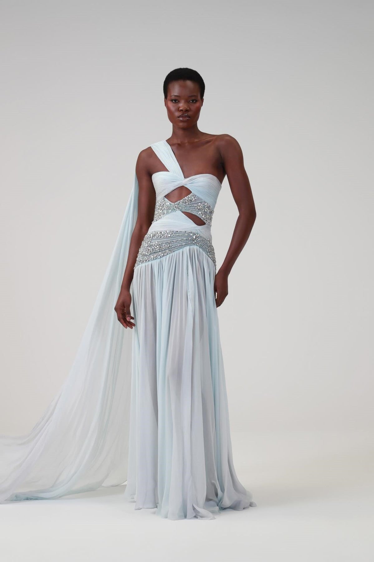 Charming One-Shoulder Sleeveless Chiffon Prom Dresses Beads With Pleats Zipper