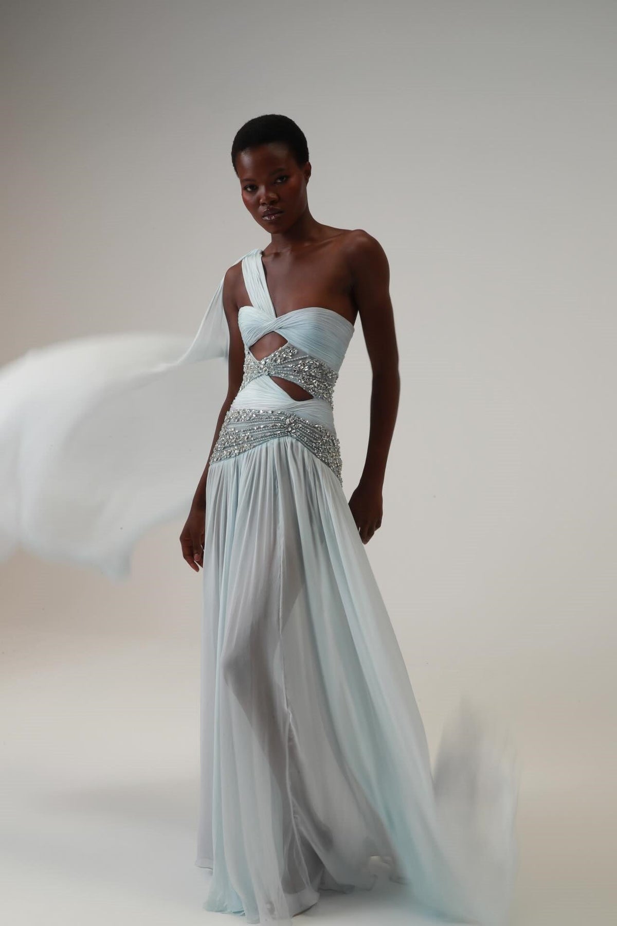 Charming One-Shoulder Sleeveless Chiffon Prom Dresses Beads With Pleats Zipper