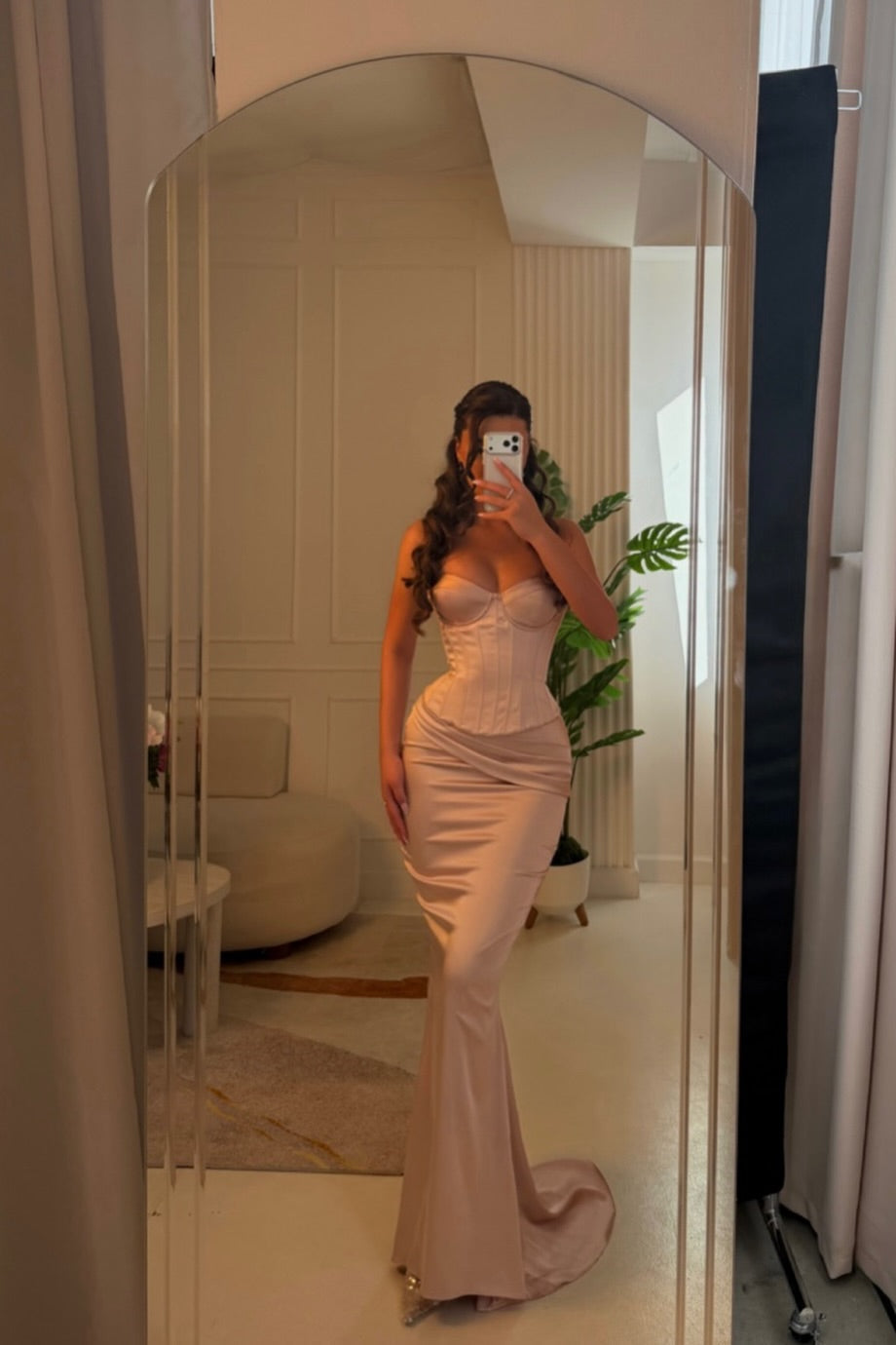 Charming Dusty Pink Strapless Sleeveless Satin Mermaid Prom Dresses Column With Lace-Up Back