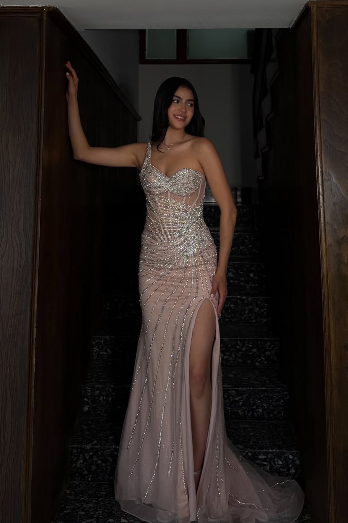 Stunning One-Shoulder Sweetheart Sleeveless Mermaid Prom Dresses Gem With High Split