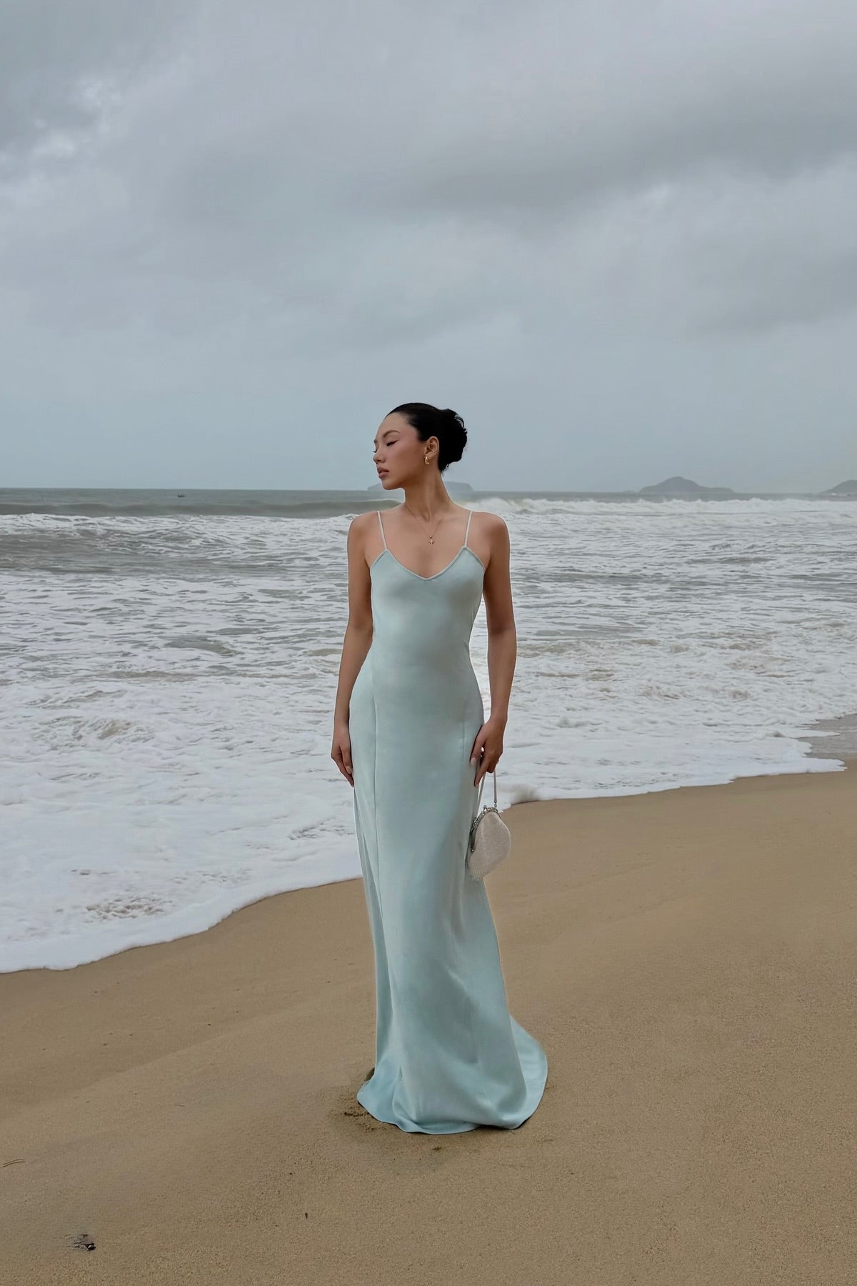 Chic Dusty Blue Sweetheart Spaghetti Straps Sleeveless Satin Backless Prom Dresses