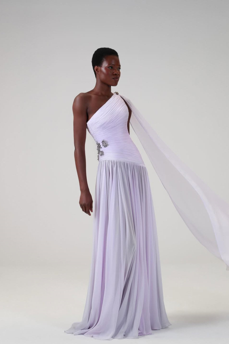 Charming Lilac One-Shoulder Sleeveless Chiffon Prom Dresses Floor-Length With Pleats