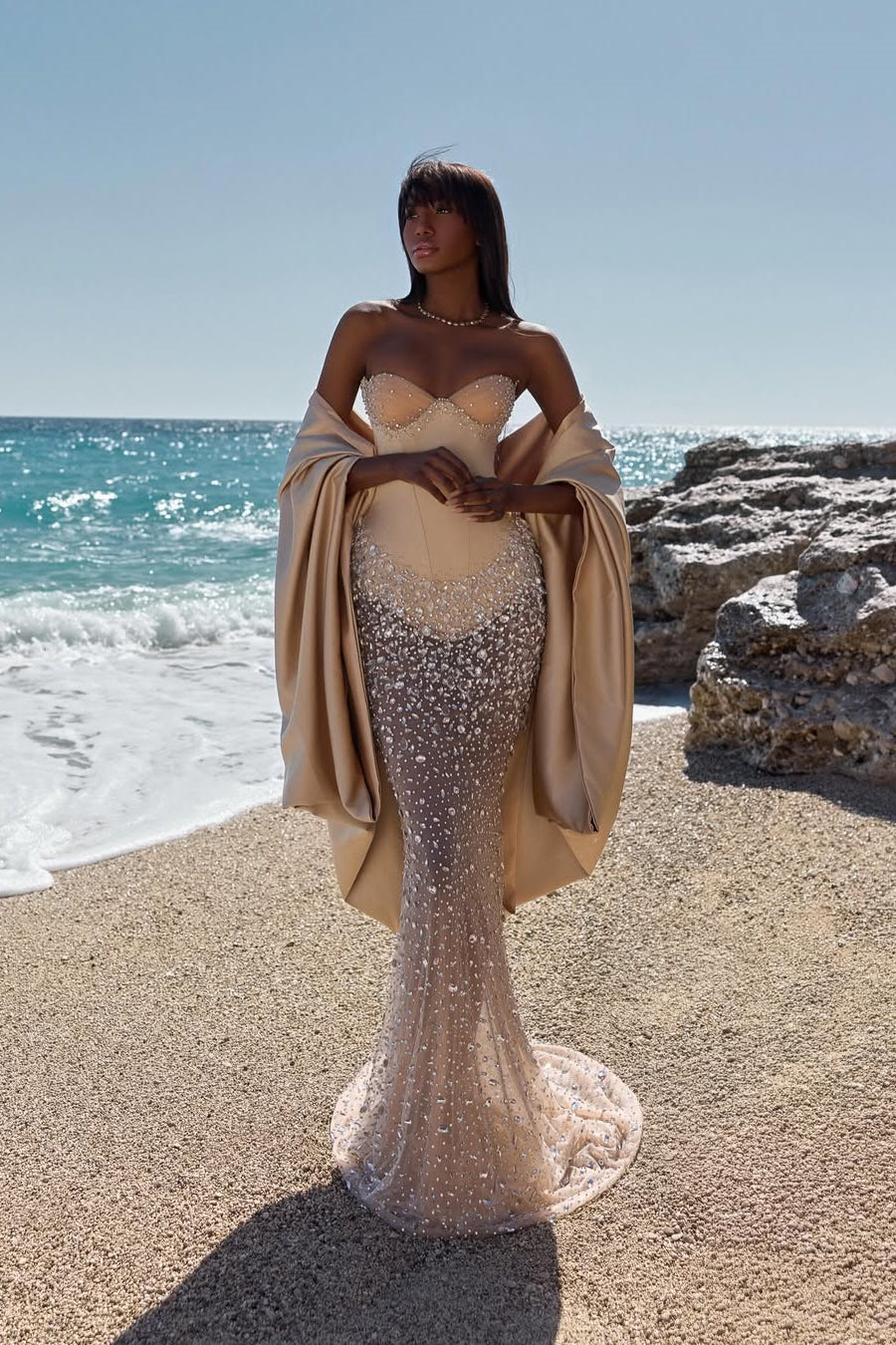 Sparkling Sweetheart Strapless Sleeveless Mermaid Prom Dresses Gem With Lace-Up Back