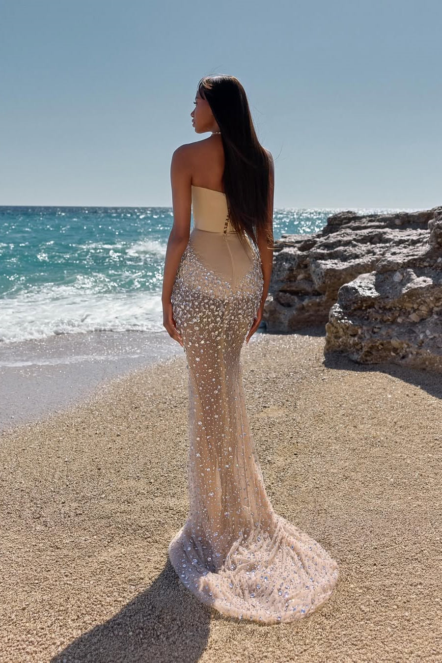 Sparkling Sweetheart Strapless Sleeveless Mermaid Prom Dresses Gem With Lace-Up Back