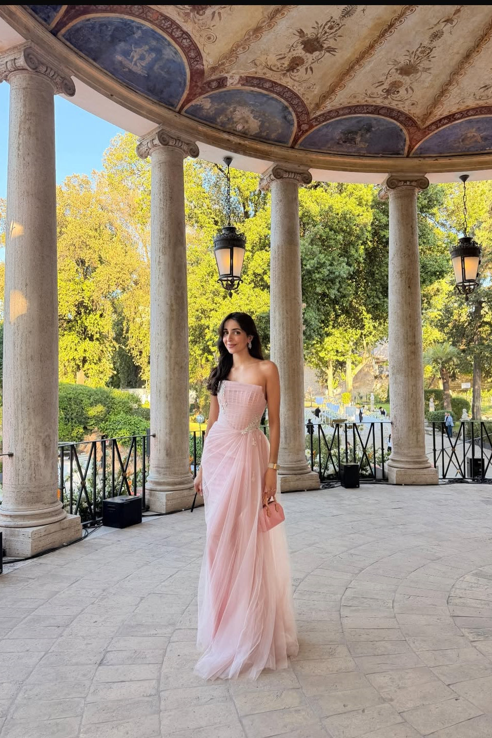 Pretty Pink Strapless Sleeveless Tulle Prom Dresses Gem Floor Length With Pleats