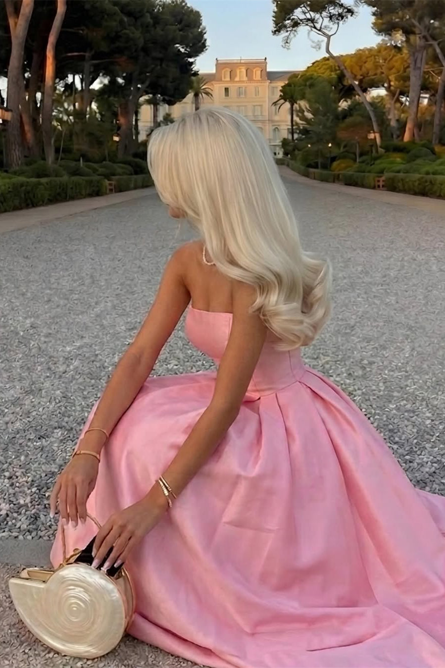 Glamorous Dusty Pink Strapless Sleeveless Satin Prom Dresses A-Line With Pleats Zipper