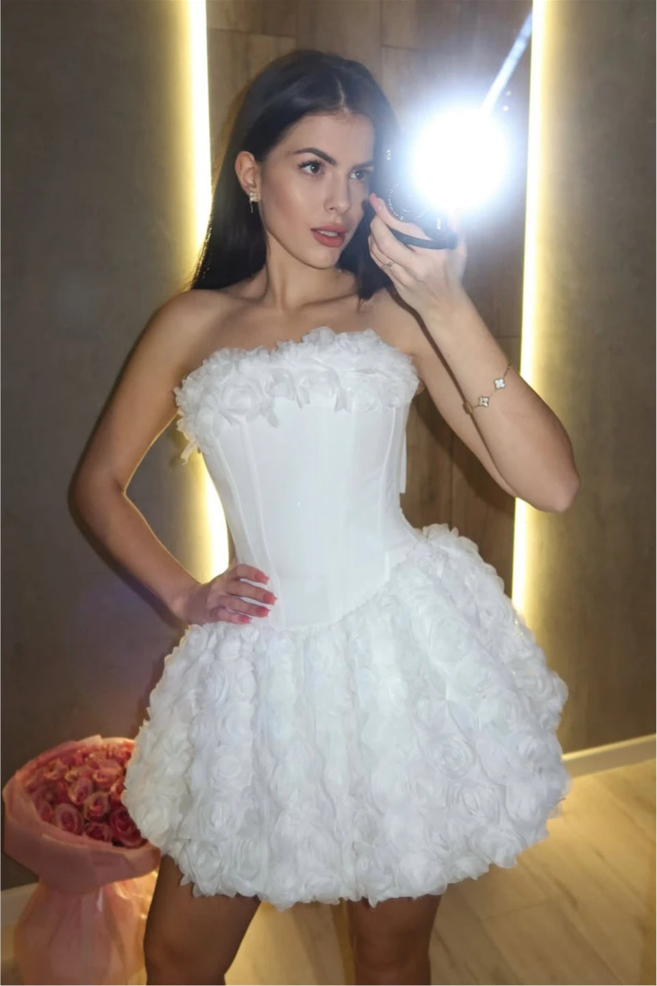 Chic Strapless Sleeveless Homecoming Dresses Mini With Flower