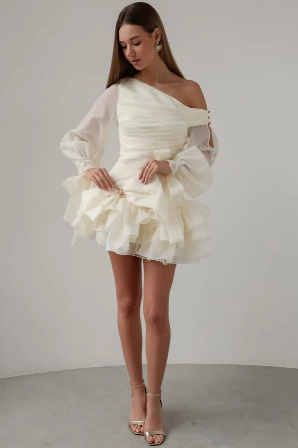 Elegant Long Sleeves Chiffon Homecoming Dresses Mini With Ruffles