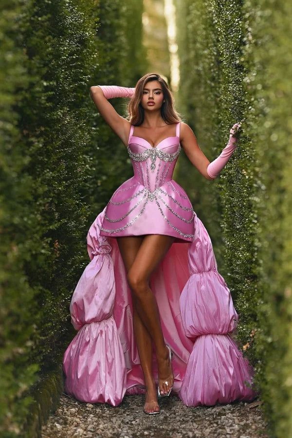 Glamorous Pink Sweetheart Straps Sleeveless Satin Homecoming Dresses Mini With Gem