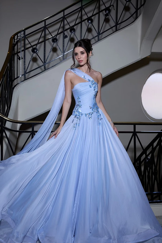 Elegant Dusty Blue Strapless Sleeveless Prom Dresses A-Line With Lace-Up Back