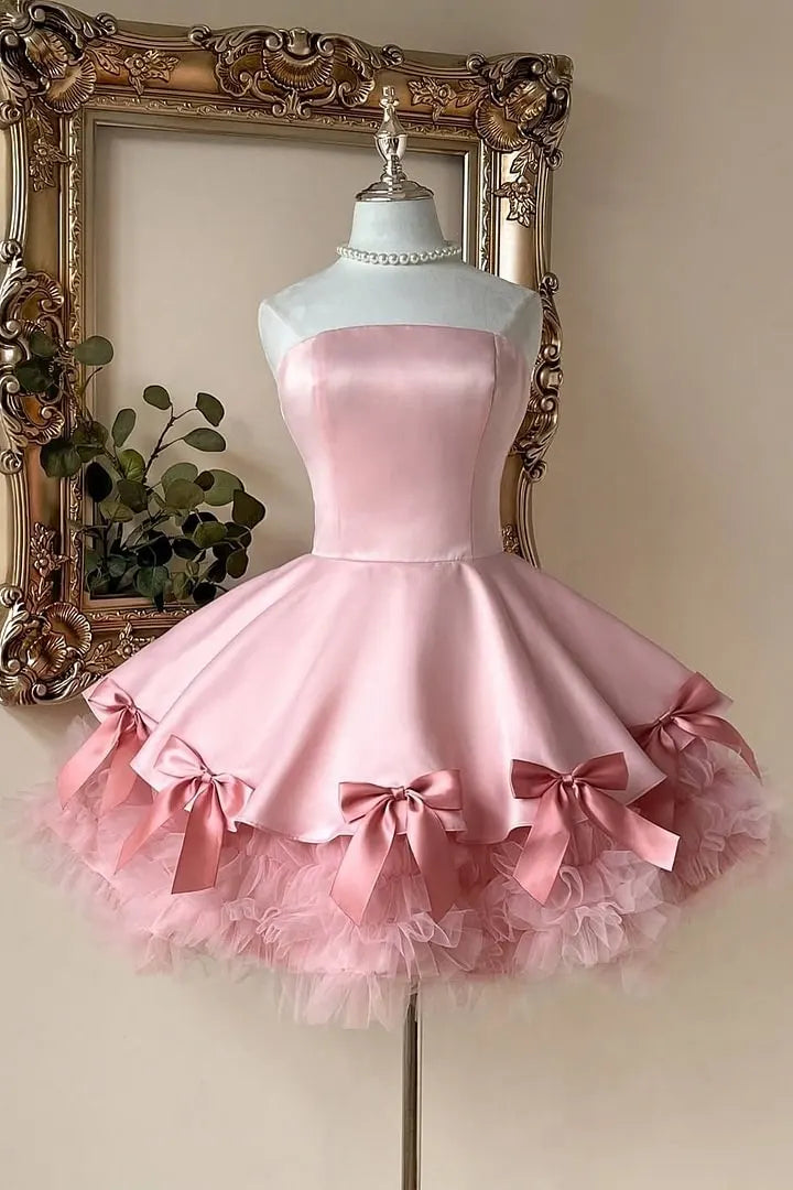 Pretty Dusty Rose Strapless Sleeveless Satin Tulle Homecoming Dresses Mini With Pleats