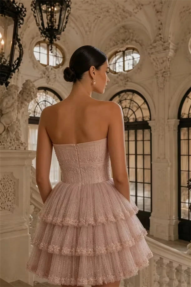 Charming Dusty Pink Strapless Sleeveless Homecoming Dresses Mini With Zipper