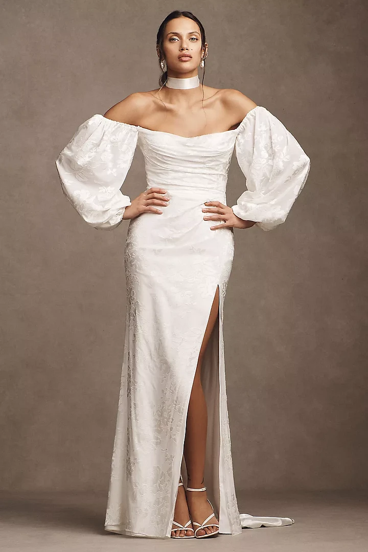 Glamorous Long Sleeves Satin Mermaid Prom Dresses Sheath With Side Split