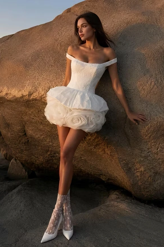 Pretty White Off The Shoulder Homecoming Dresses Mini With Zipper