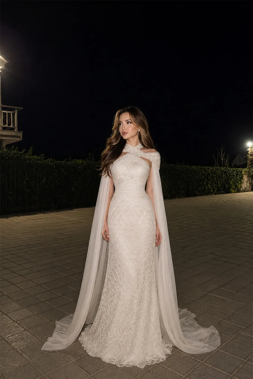 Graceful Halter Off-the-Shoulder Mermaid Prom Dresses Floor-Length With Ribbon