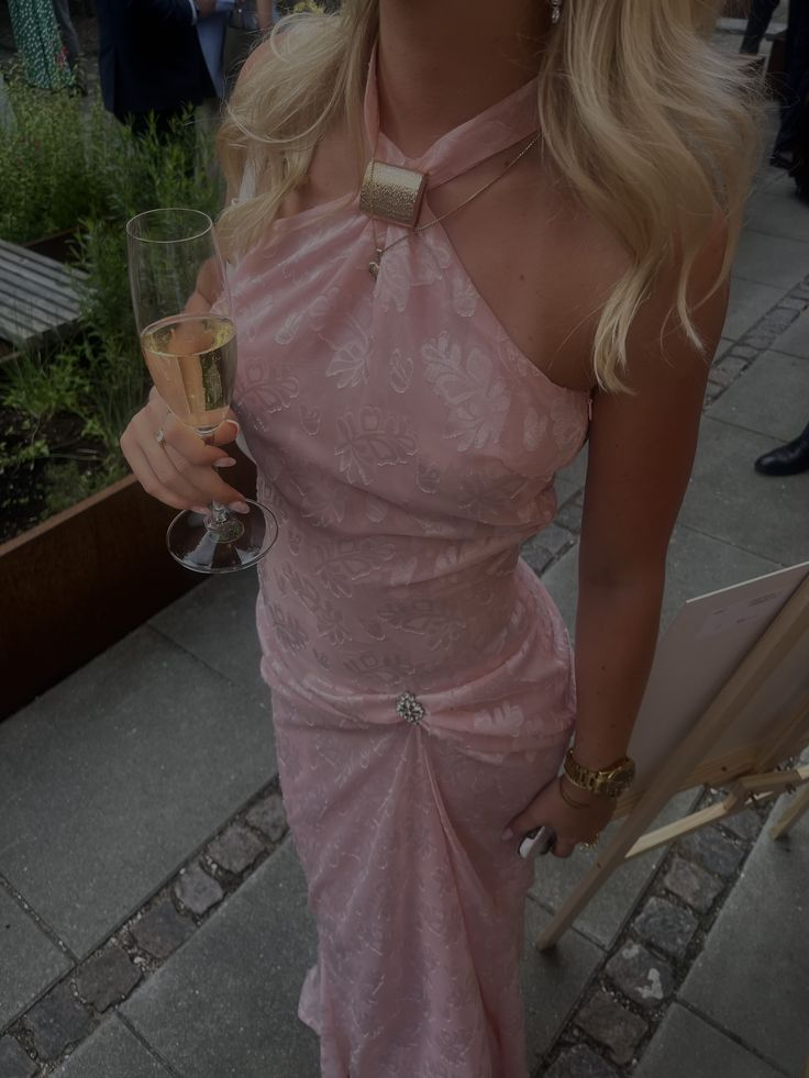 Stylish Halter Pink Satin Print Floral Mermaid Evening Dress Long Wedding Guest Dress - FashionDia