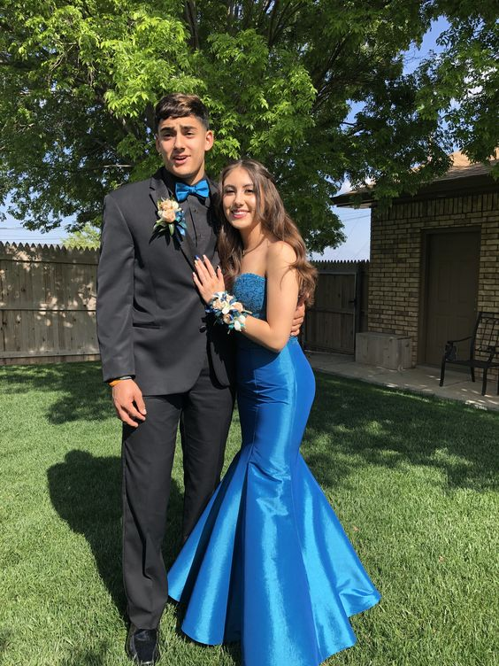 Blue Mermaid Satin Prom Dress,Blue Evening Dress - FashionDia