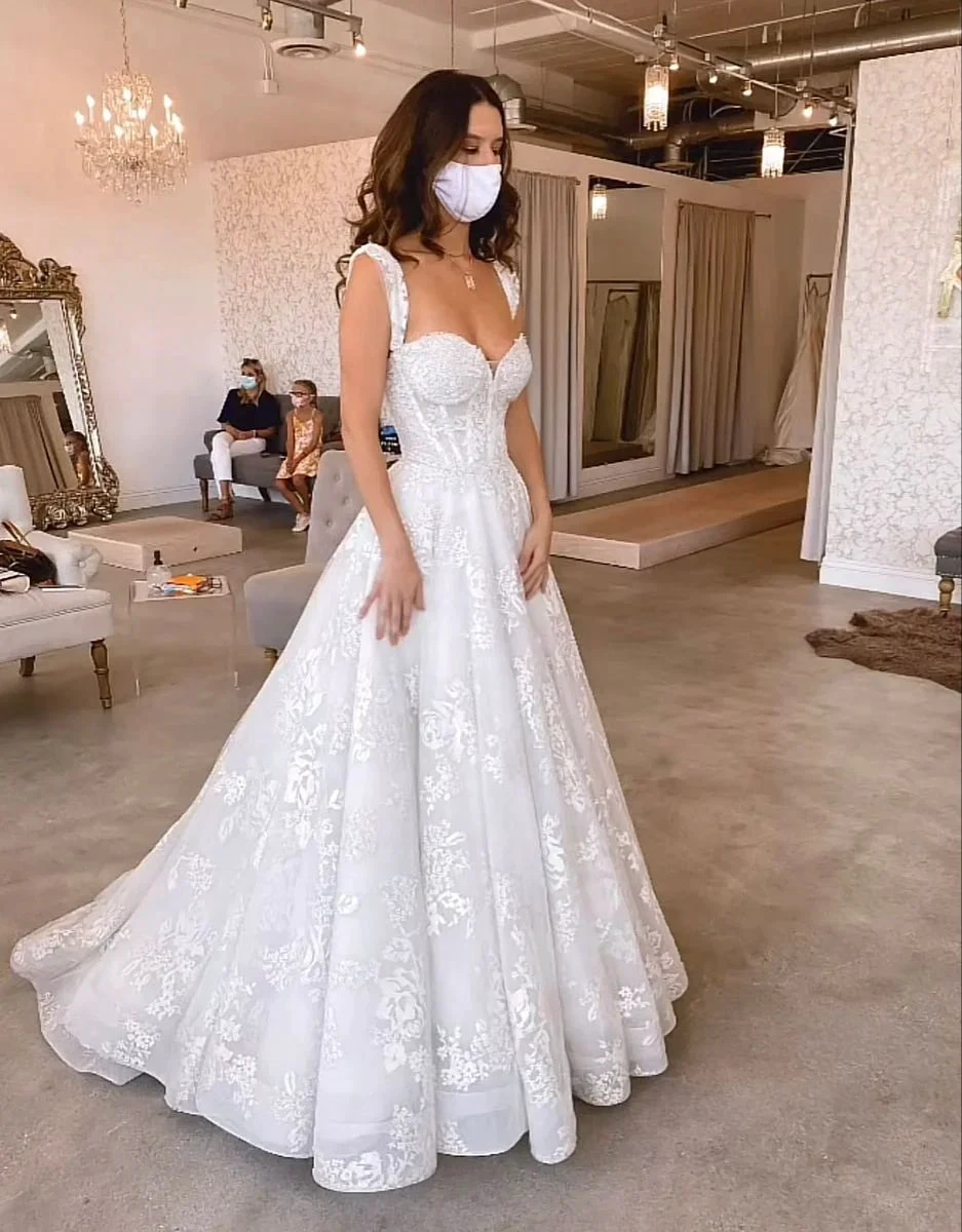 Charming A-line White Tulle Lace Wedding Dress,White Bridal Dress Y2242 by simplepromdress