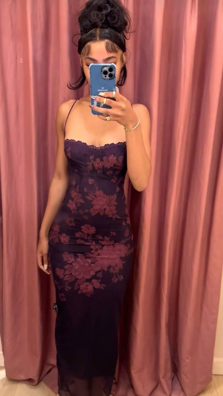 Vintage Spaghetti Straps Print Floral Evening Dress,Sheath Prom Party Dress - View 2 | FashionDia