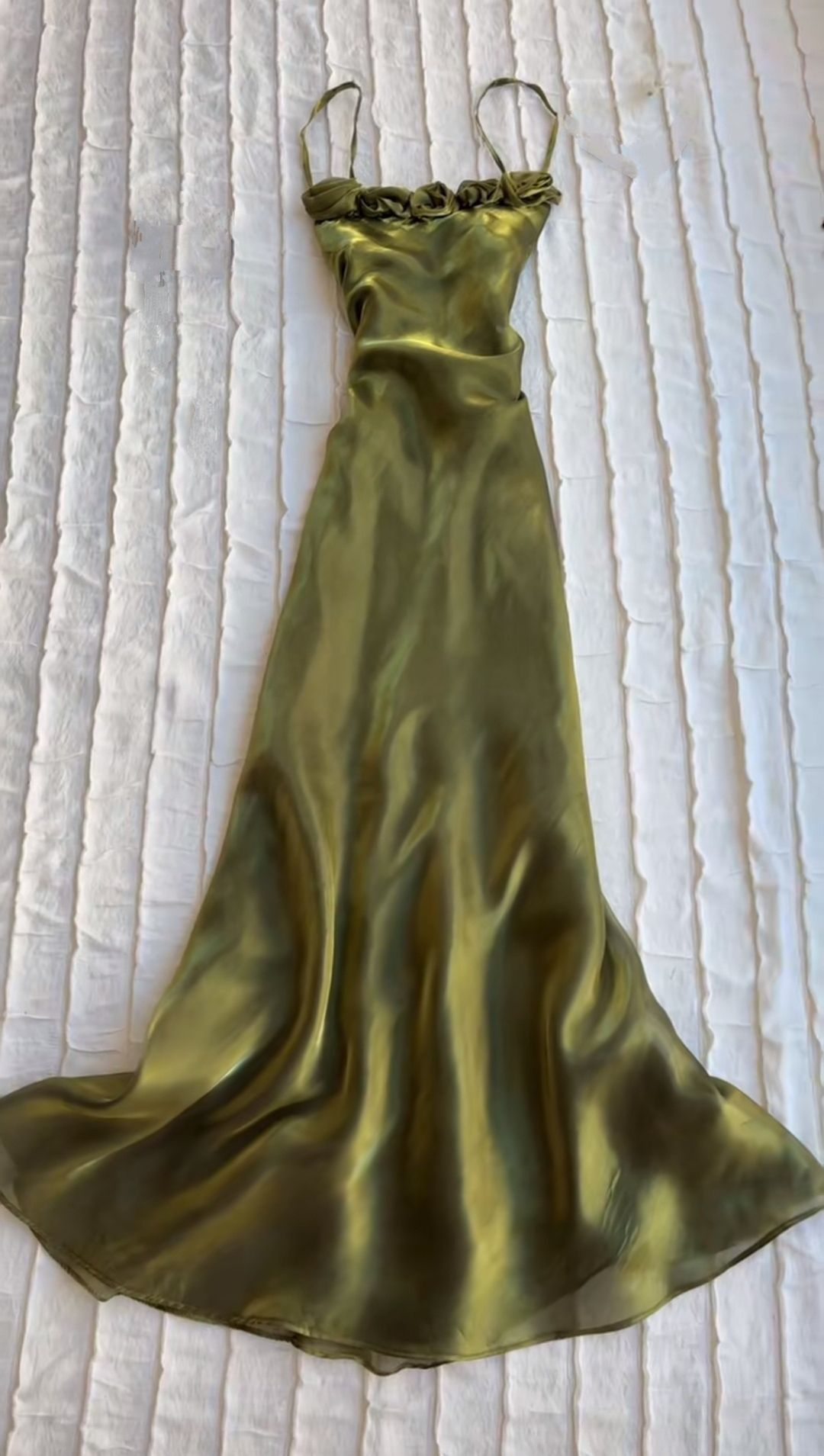 Classy Spaghetti Straps Green Satin Mermaid Party Dress Long Evening Gown