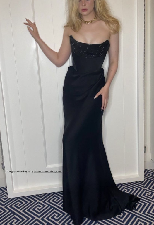 Elegant Strapless Black Satin Beaded Mermaid Long Party Dress Formal Wedding Guest Dress - FashionDia