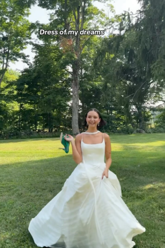 Simple Ball Gown Spaghetti Straps White Satin Long Wedding Dress - View 2 | FashionDia