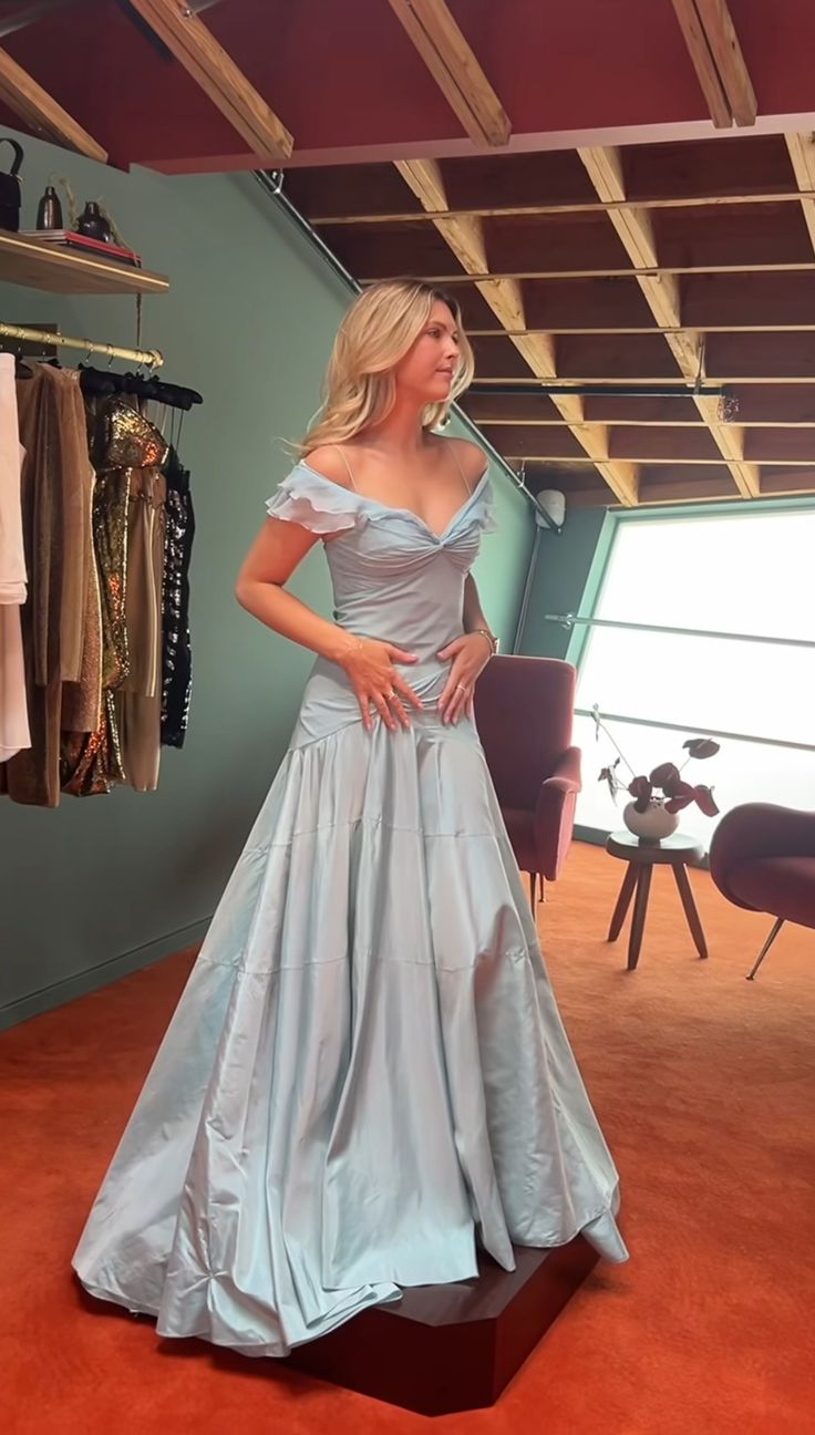 Elegant Light Blue Off The Shoulder A Line Prom Evening Dress