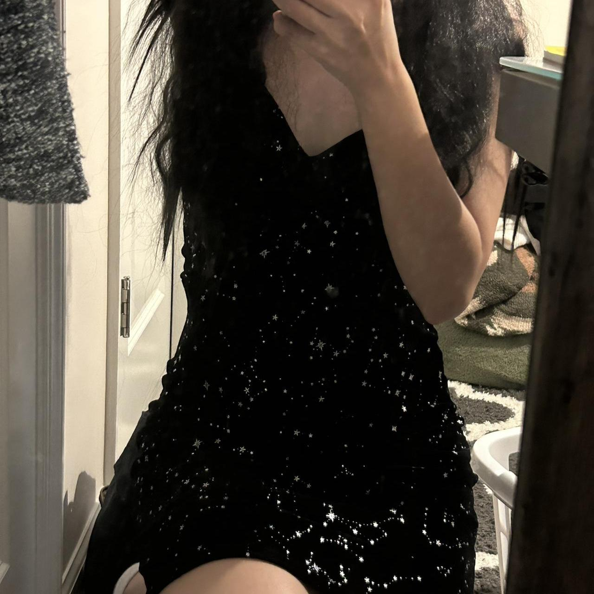Chic Spaghetti Straps Black Sequin Homecoming Dress Sheath Short Cocktail Dress - View 3 | FashionDia