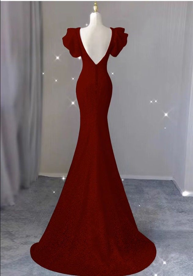 Mermaid evening dress, high-end burgundy bridal toast dress,elegant lady prom dress - View 2 | FashionDia