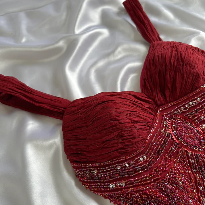 Gorgeous Red V NecK Tulle Sequin Beaded Mermaid Long Evening Dress Formal Birthday Party Dress