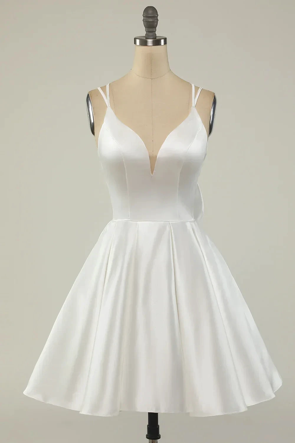 White Satin A-line Graduation Dress White Short Homecoming Dress Y1849 by simplepromdress