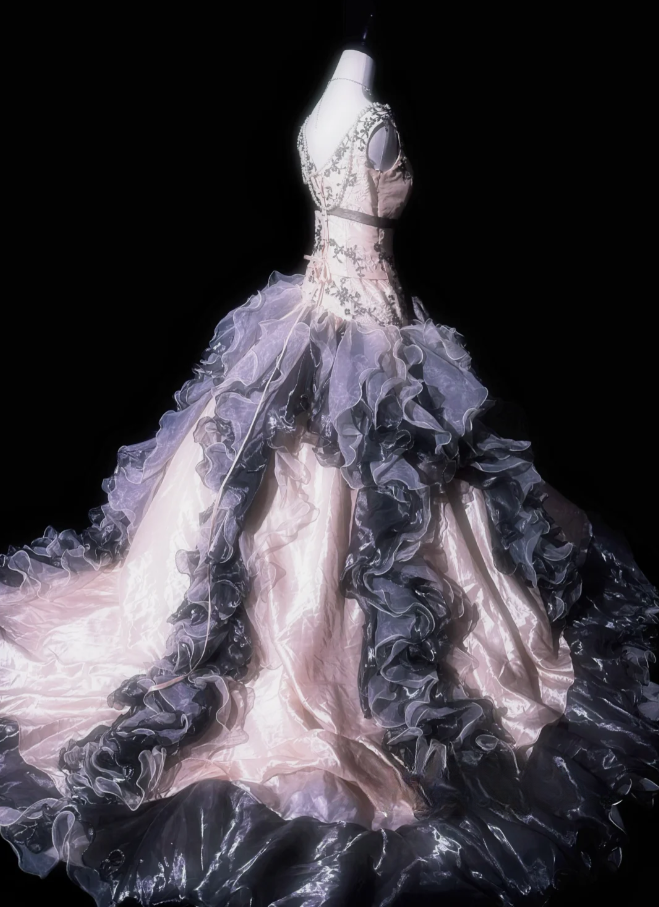 Vintage Sleeveless Tulle Satin Ruffles Mermaid Evening Dress Long Prom Gown With Bow - View 2 | FashionDia
