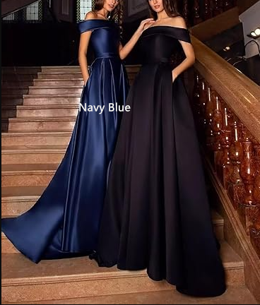 Off Shoulder Satin Evening Dress for Wedding High Slit Long Formal Dress Elegant A Line cc627