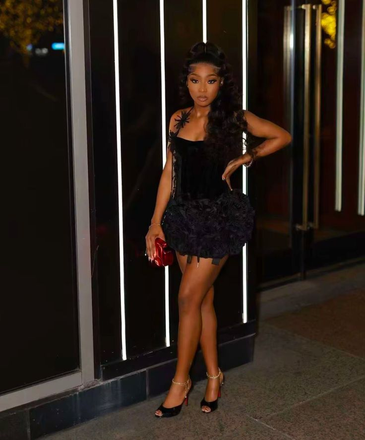 Sexy Black Satin Rose Halter Cocktail Dress Sheath Short Birthday Dress Homecoming Dress - View 7 | FashionDia