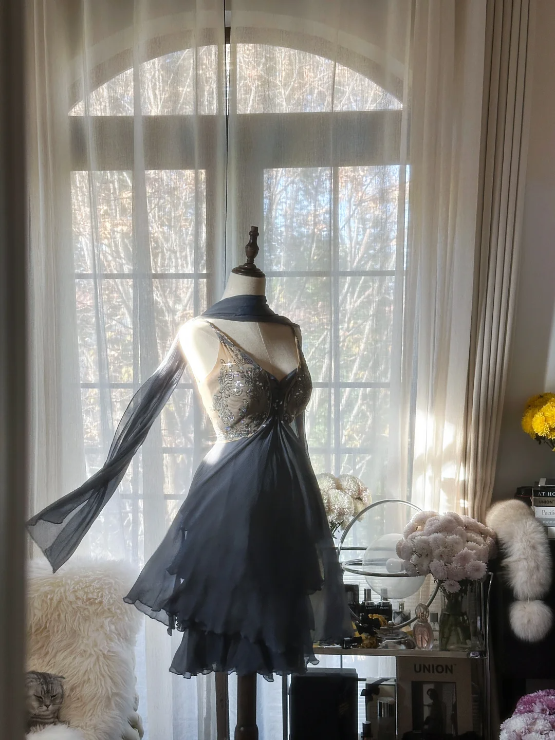 Stylish Spaghetti Straps V-Neck Chiffon Sequin Cocktail Dress Blue Short Birthday Outfits Homecoming Dress - View 5 | FashionDia