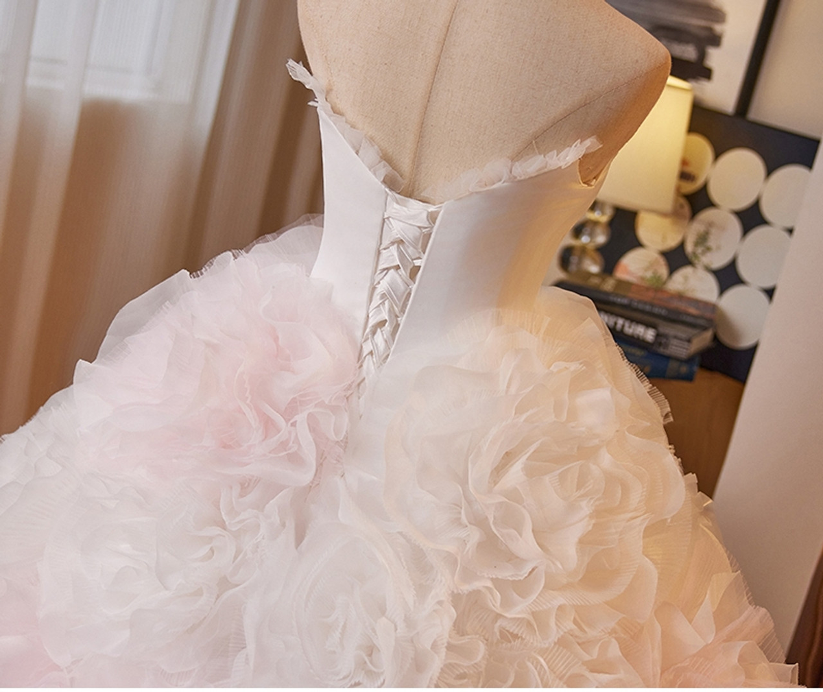 Gorgeous Tulle Rose Flower Strapless Quinceanera Dress Sweet 16 Ball Gown - View 3 | FashionDia