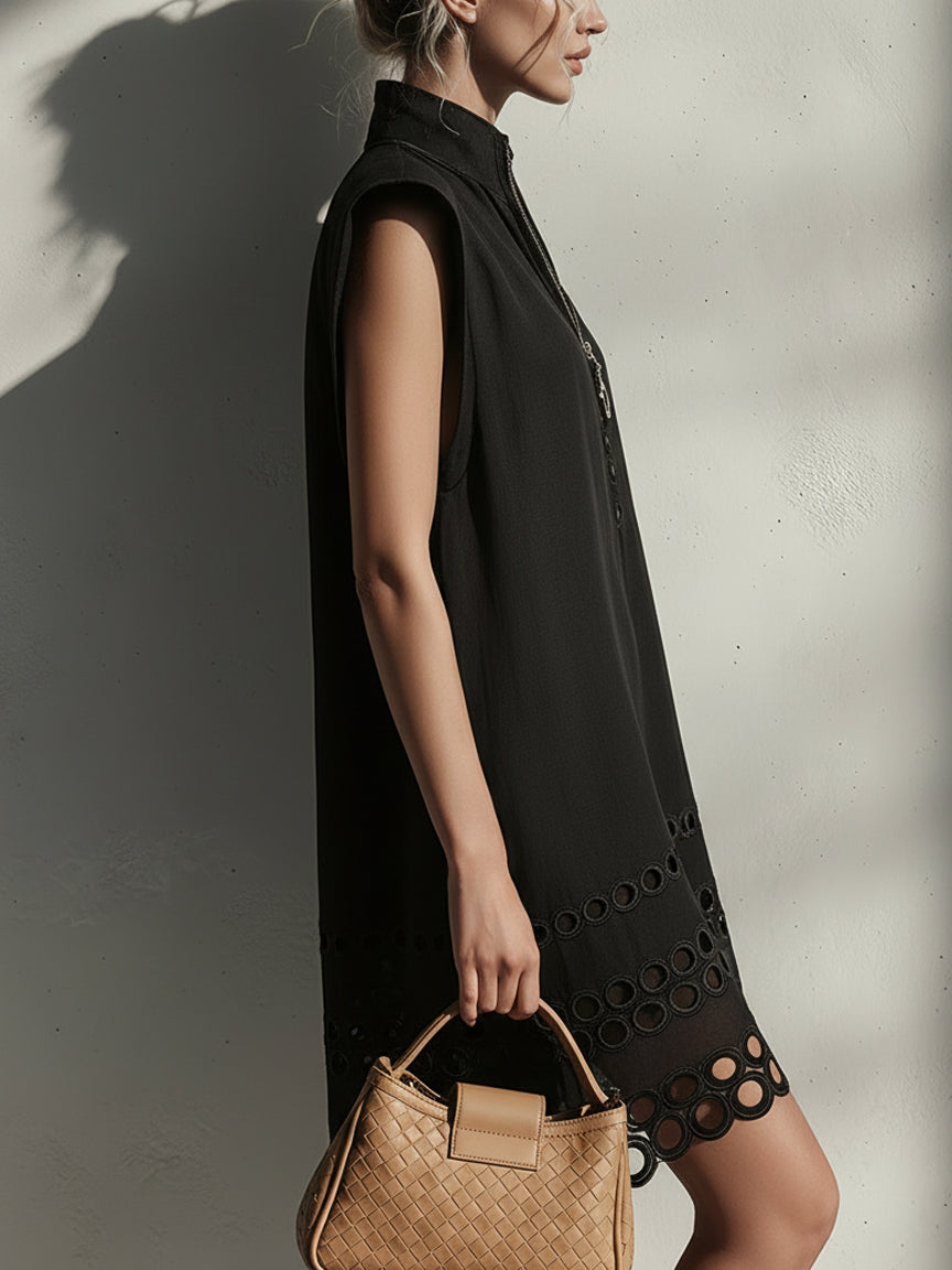 Black Sleeveless Zippered Cutout Mini Dress