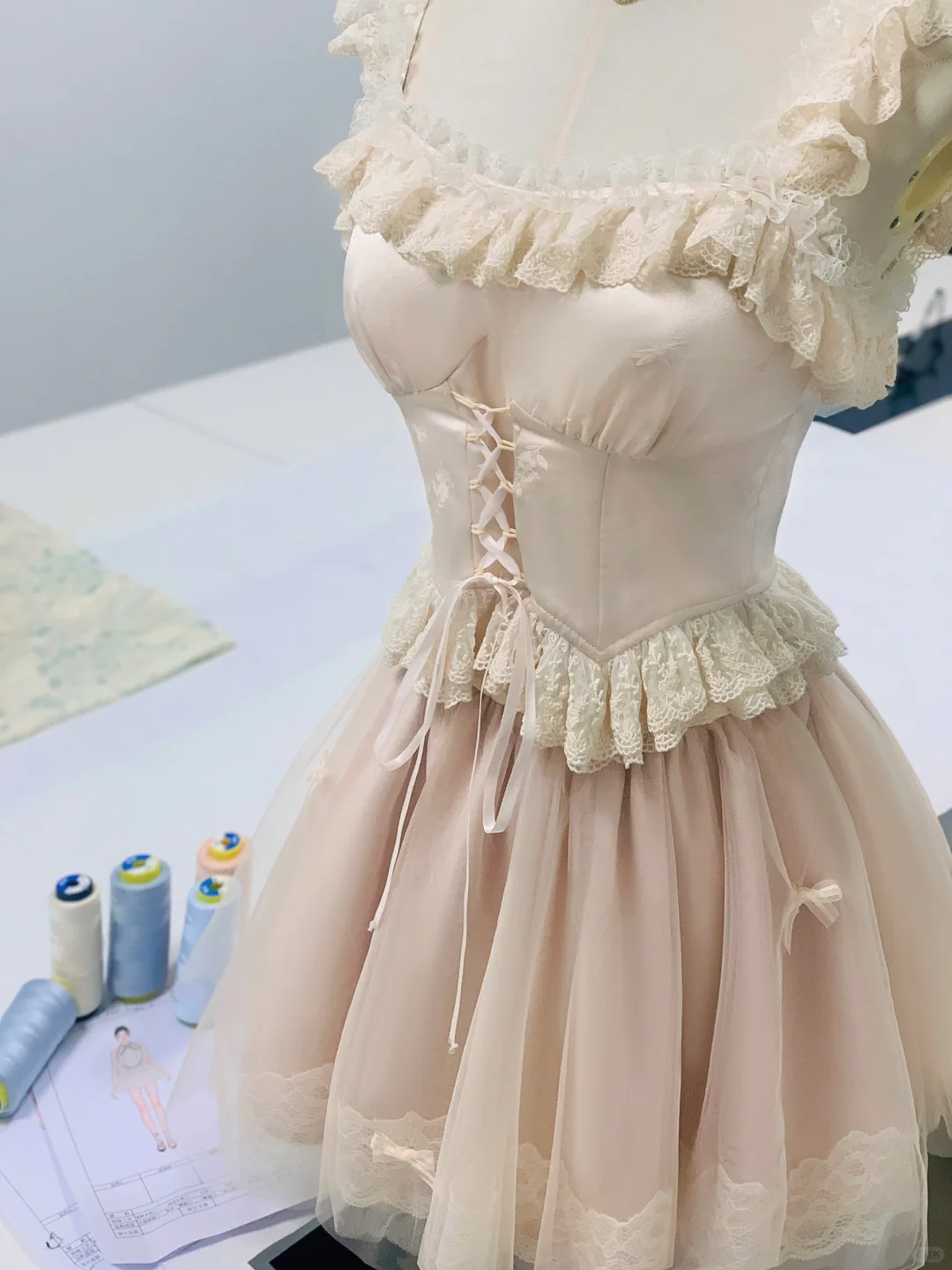 Cute Light Blush Pink Tulle Lace A-Line Birthday Dress Formal 6th Grade Homecoming Dress - View 3 | FashionDia