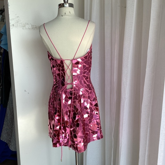 Gorgeous Spaghetti Straps Pink Sequin Sheath Short Cocktail Dress Formal Graduation Homecoming Dress - View 2 | FashionDia