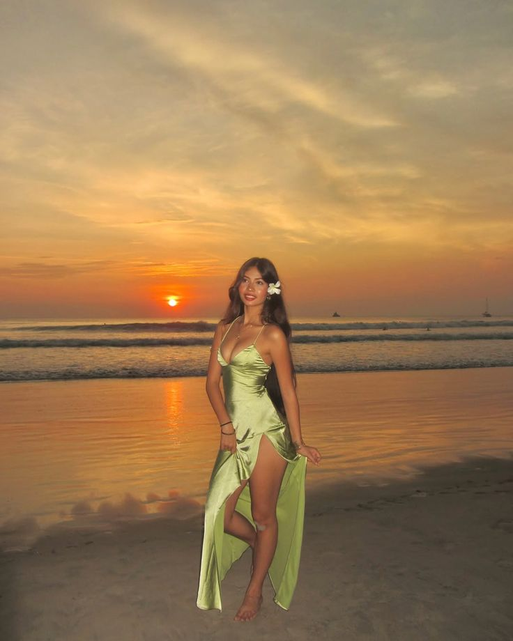 Simple Green Halter Satin Slit A Line Long Party Dress Evening Gown