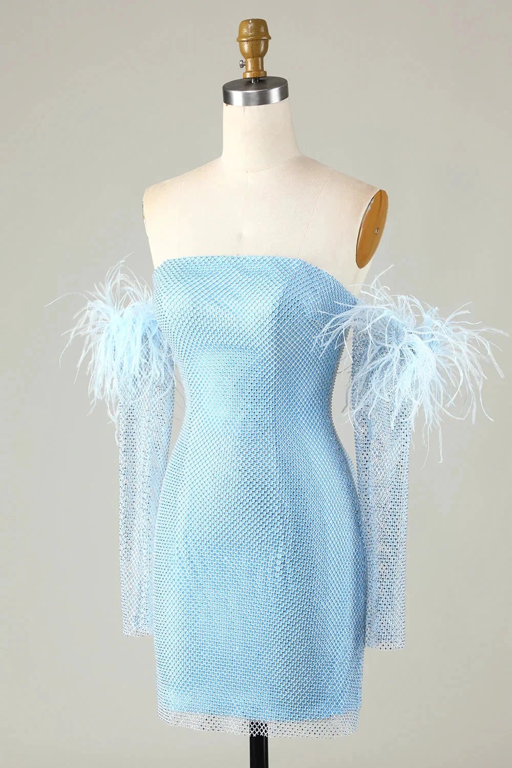 Blue Tight Beaded Short Homecoming Dress With Detachable Sleeves (ZD11546)