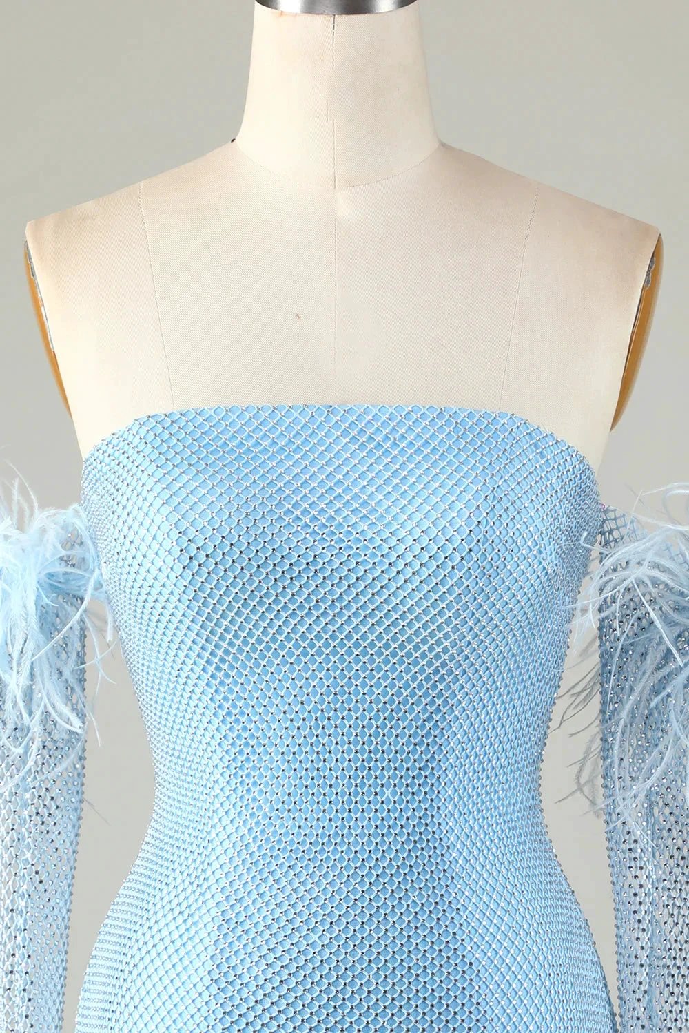 Blue Tight Beaded Short Homecoming Dress With Detachable Sleeves (ZD11546)