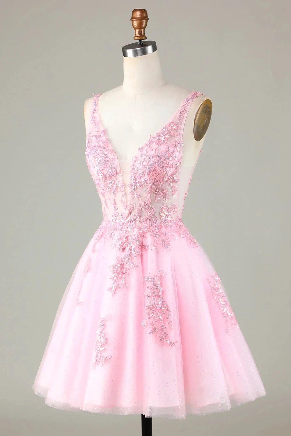 Cute Pink Glitter Sequin Short Backless Homecoming Dress with Appliques (ZD11444)