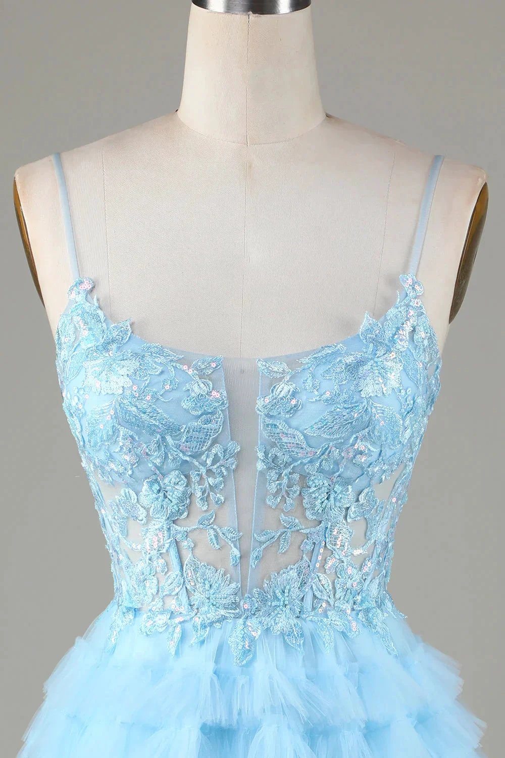 Cute A Line Spaghetti Straps Glitter Blue Short Homecoming Dress with Appliques (ZD11489)
